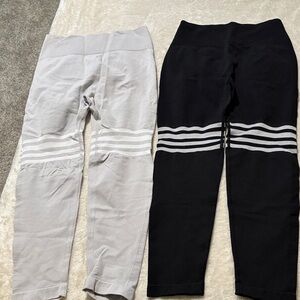 Women Black and Gray Striped Leggings